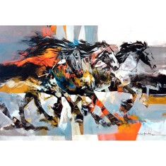 Shan Amrohvi, 30 x 42 inch, Oil on Canvas, Horse Painting, AC-SA-164
